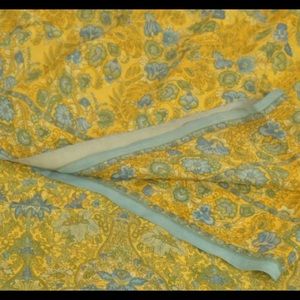 Silk Chiffon saree, yellow and green print, pre-owned like new.